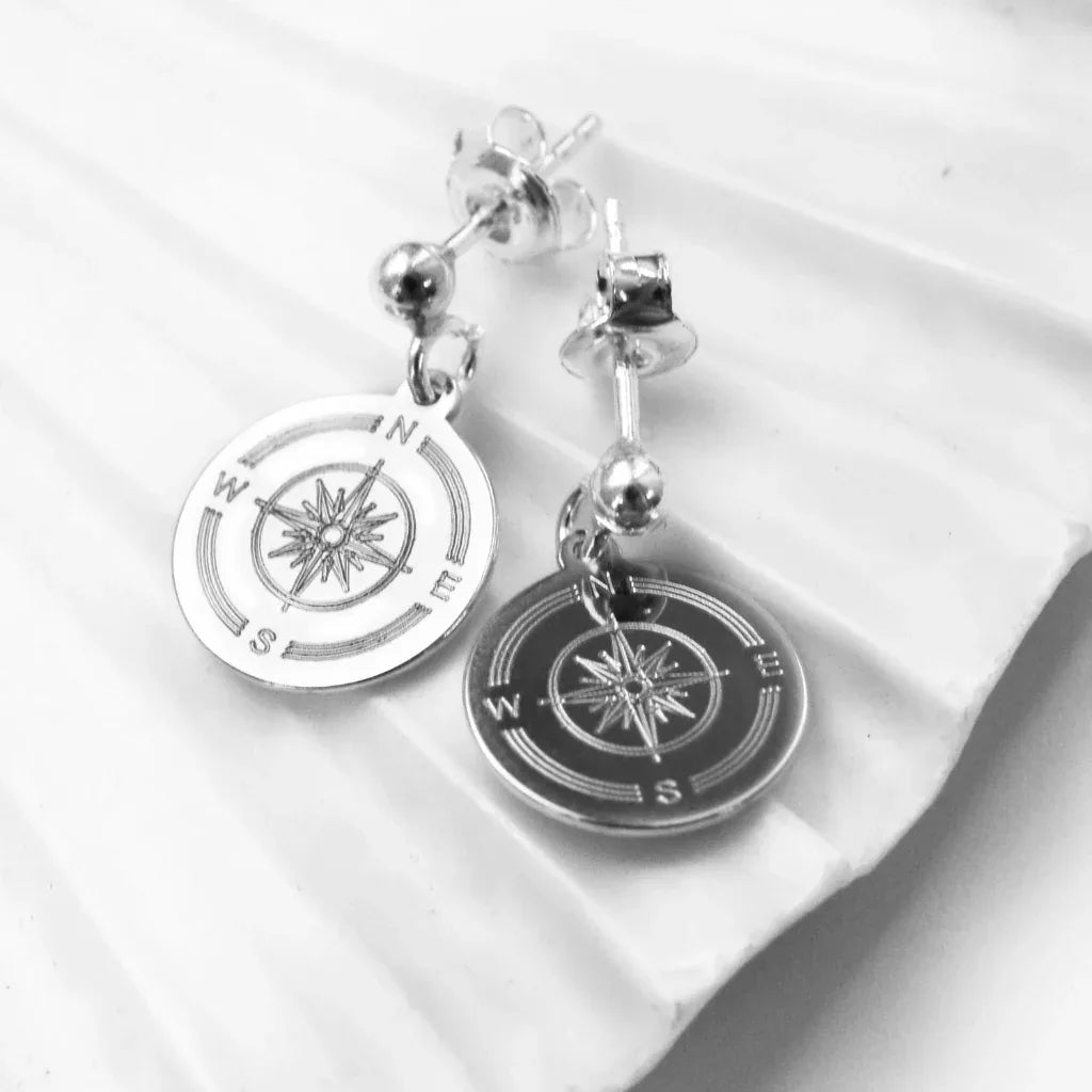 Kompass Ohrringe, Personalisierte Ohrhänger, 925 Silber - Latigga