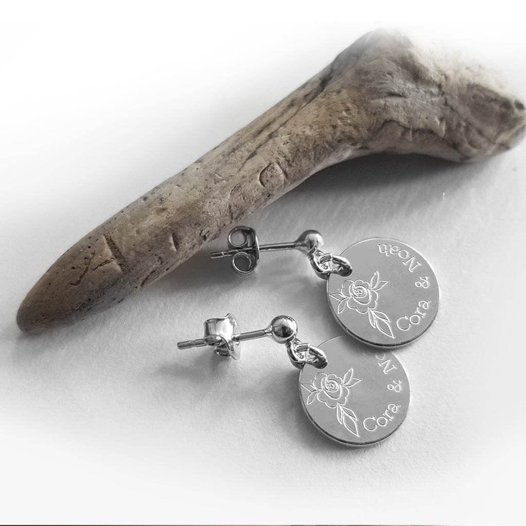 Runde Plättchen Ohrringe mit Gravur, Namensgravur, 925 Silber