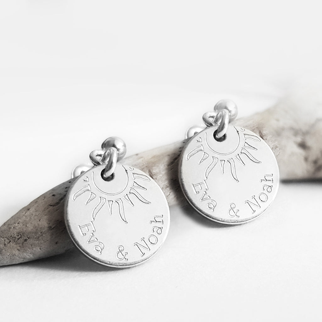 Runde Plättchen Ohrringe mit Gravur, Namensgravur, 925 Silber
