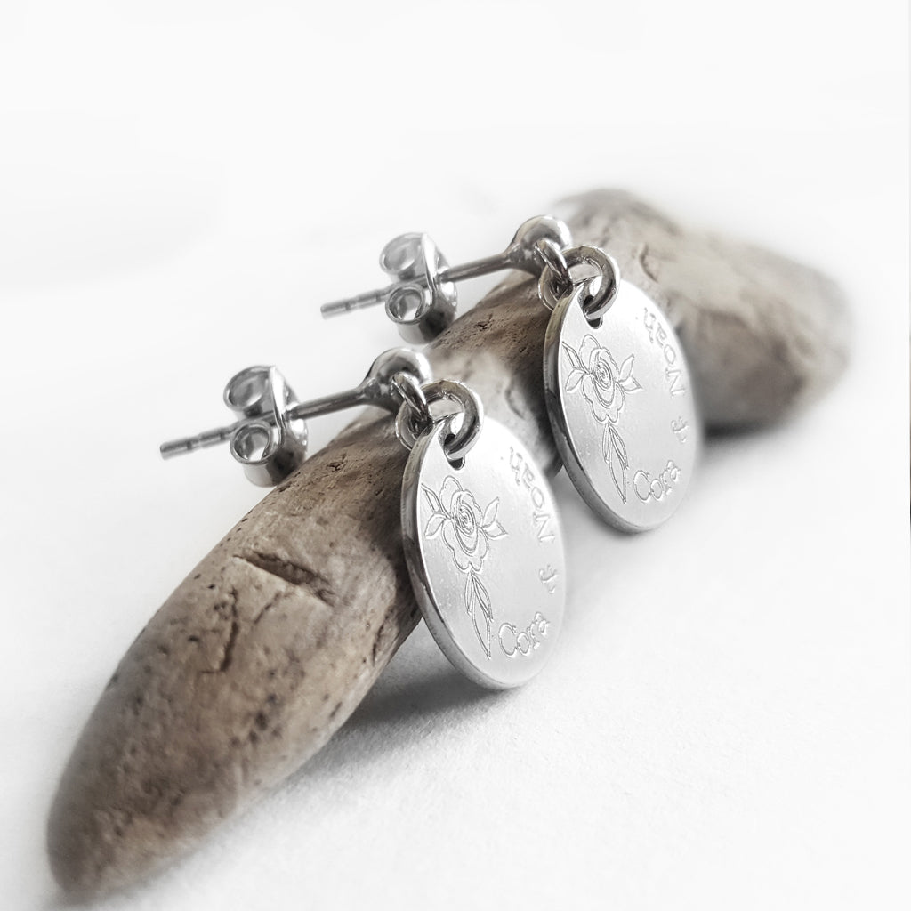 Runde Plättchen Ohrringe mit Gravur, Namensgravur, 925 Silber