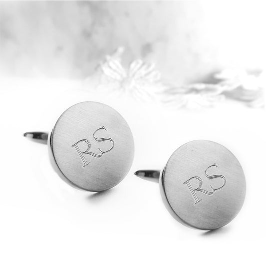Runde Manschettenknöpfe aus Edelstahl, verziert mit einer individuellen Gravur