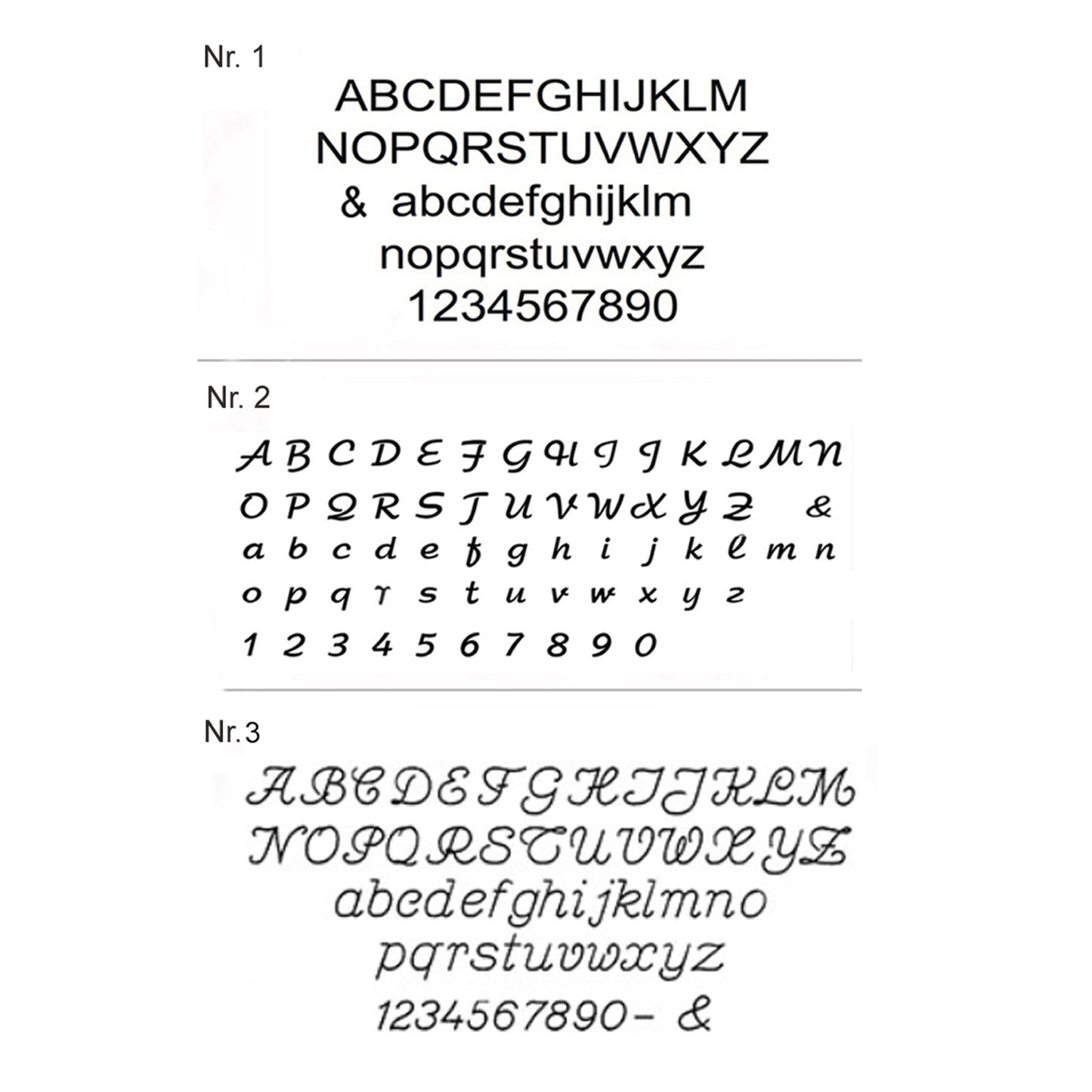 drei Schriftarten zur Auwahl