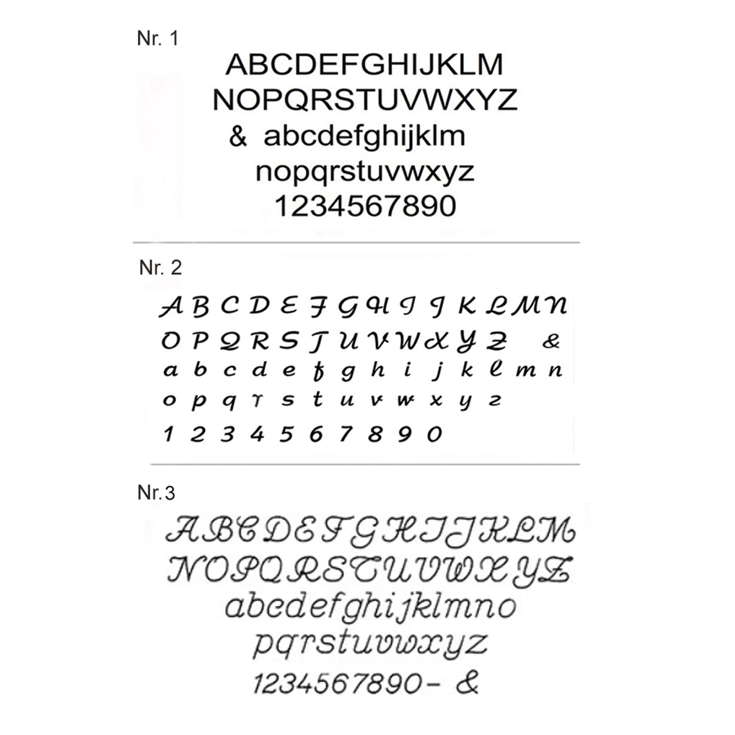 drei Schriftarten zur Auwahl