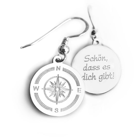 Kompass Ohrringe, Personalisierte Ohrhänger, 925 Silber