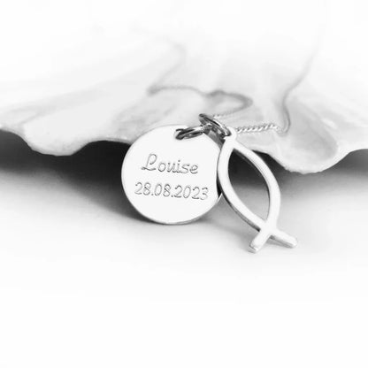 Christenfisch Kette aus Silber mit  Namens- und Datumsgravur 