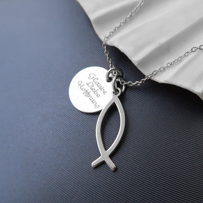 Christliche Kette mit Fisch Anhänger und Gravur