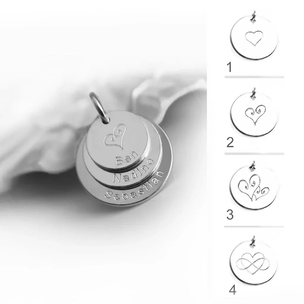 Gravierte Kette mit Kindernamen, Drei Silberanhänger, Familienkette für Mutter - Latigga