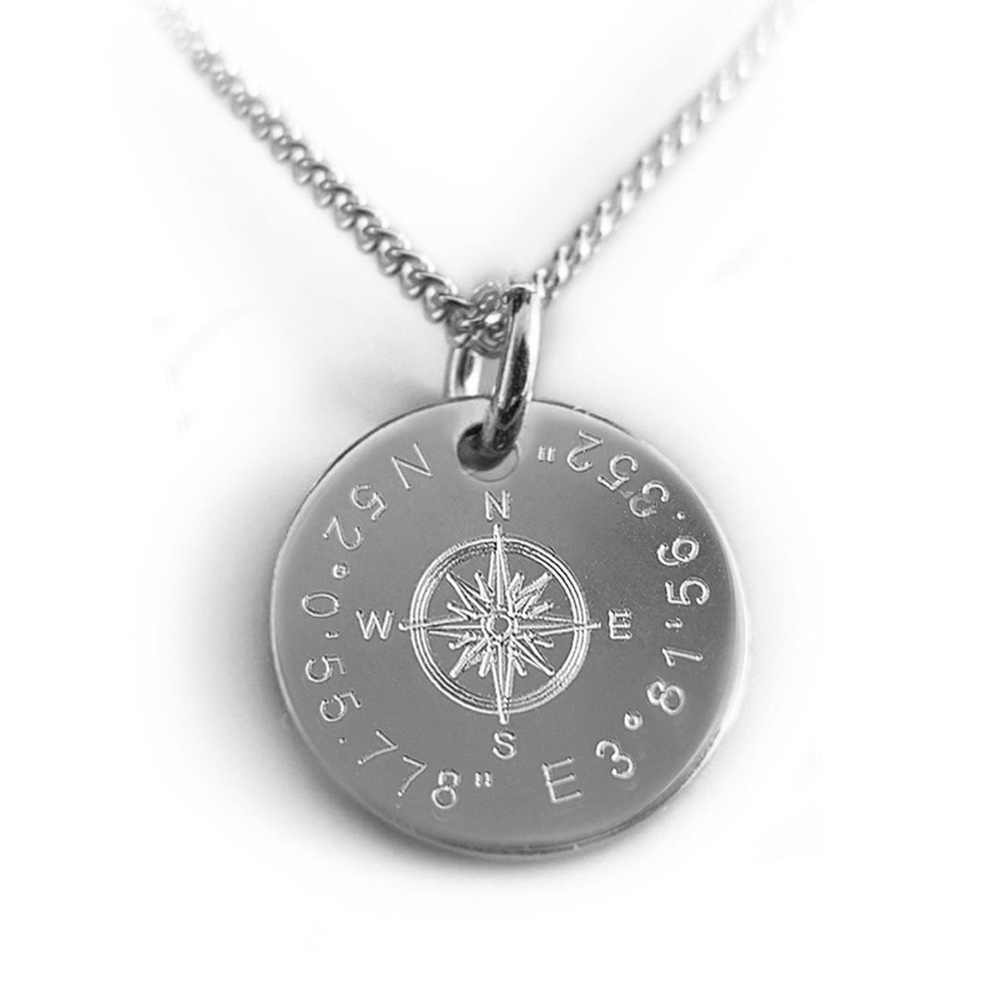 Gravierte Kompass - Halskette mit individueller Diamantgravur