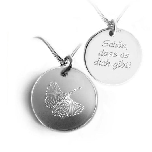 Ginkgo Kette in 925er Silber | runder Anhänger mit individueller Gravur - Latigga