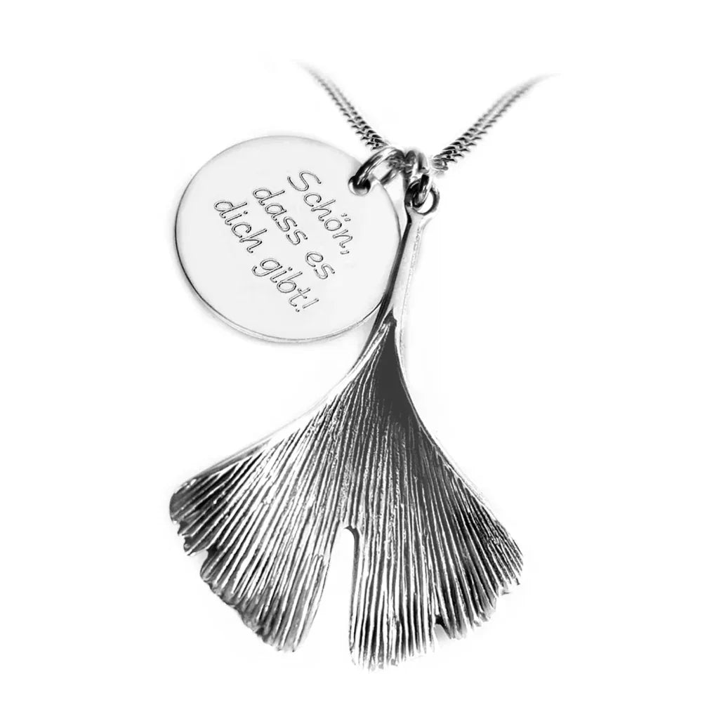 Gingkoblatt - Personalisierte Kette mit Gravurplatte | Name, Spruch | 925 Silber - Latigga