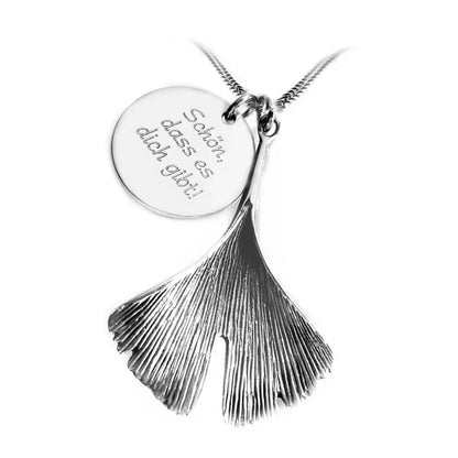Gingkoblatt - Personalisierte Kette mit Gravurplatte | Name, Spruch | 925 Silber - Latigga
