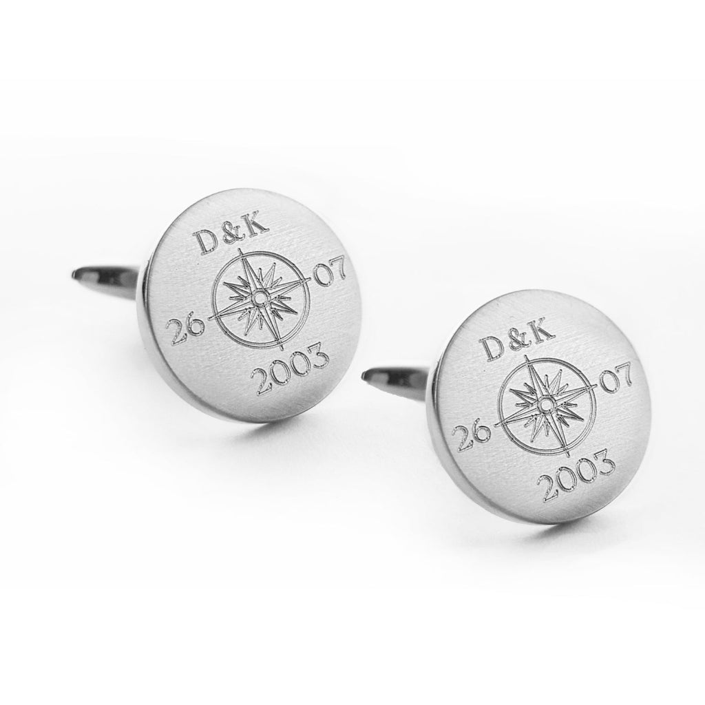 Gravierte Manchettenknöpfe mit Kompass 