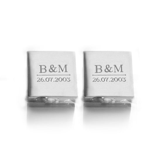 Gravierte Manschettenknöpfe - quadratisch - Edelstahl –  Geschenkidee Hochzeit & Jubiläum