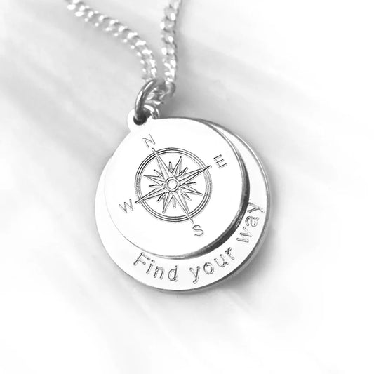 Kompass Kette für Damen - gravierbarer Doppelanhänger aus 925 Silber - Latigga