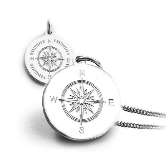 Kompass Kettenanhänger - Gravierte Kette aus Silber 925 - Latigga