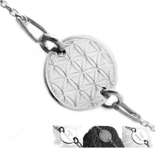 Lebensblume Armband mit Gravur, 925 Silber, zartes Kettenarmband für Damen