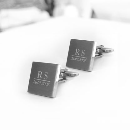Gravierte Manschettenknöpfe - quadratisch - Edelstahl –  Geschenkidee Hochzeit & Jubiläum