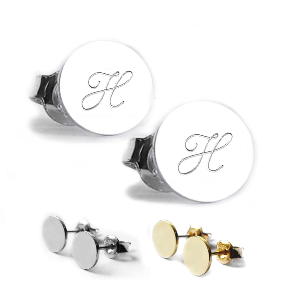 Minimalistische  Ohrstecker mit Initialen-Gravur , in 925 Silber oder vergoldet