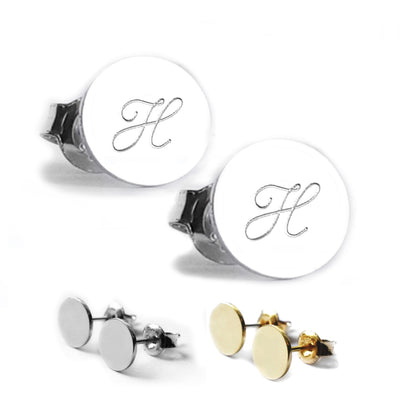 Minimalistische  Ohrstecker mit Initialen-Gravur , in 925 Silber oder vergoldet
