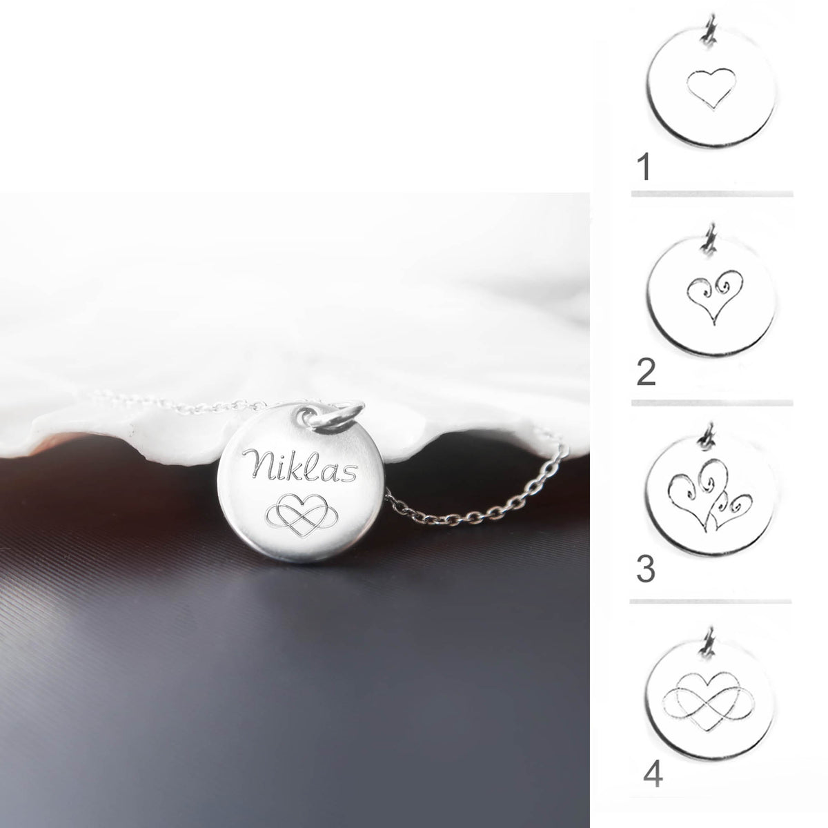 Namensanhänger  mit Ankerkette aus Edelstahl und Symbole zur Auswahl