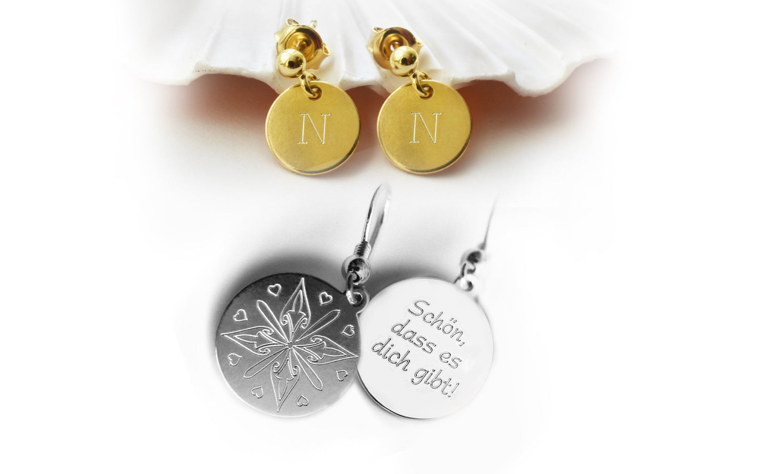 Personalisierte Ohrringe mit individueller Gravur in Silber und vergoldet