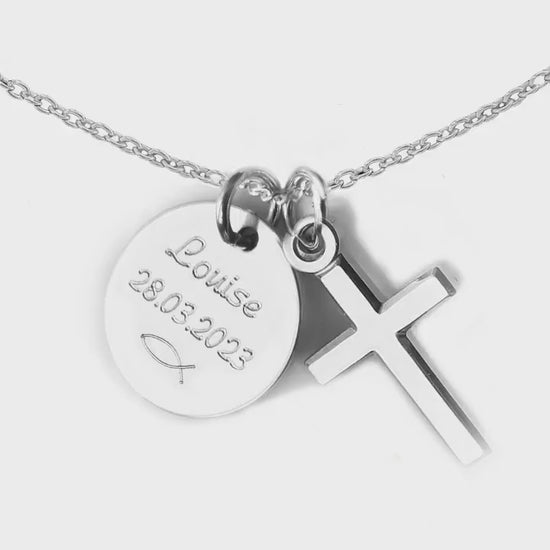 Produktvideo – Kette mit zwei Anhänger:  Kreuanhänger und Gravurplatte 