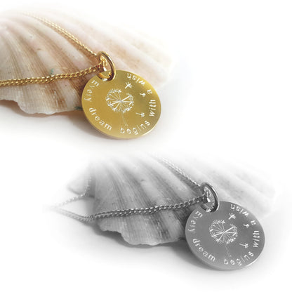 Elegante Pusteblumen-Kette mit persönlicher Gravur aus 925 Sterlingsilber oder vergoldet
