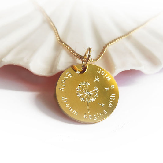 Runder Anhänger aus vergoldetem 925 Sterlingsilber mit Pusteblumenmotiv