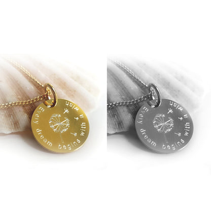 Pusteblumen-Kette mit individueller Gravur aus Silber oder vergoldet