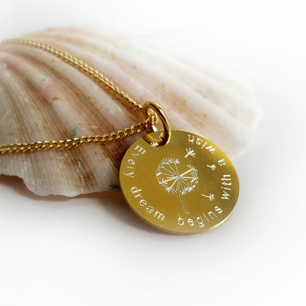 Vergoldete Pusteblumen-Kette mit Gravur