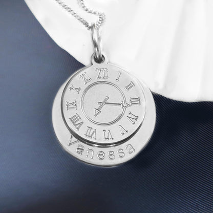 Taufuhr Kette aus 925 Silber mit gravierter Uhrzeit und Namensgravur