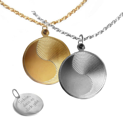 Personalisierte Yin Yang Halskette mit Gravur aus Edelstahl in Silber oder Gold